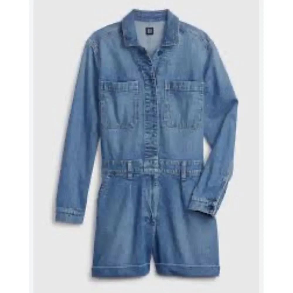GAP | NWT Denim Utility Romper Washwell Long Sleeve Shorts Jumpsuit | Size 8